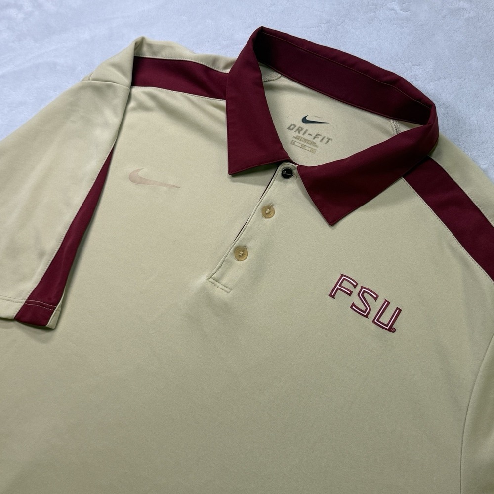 Nike Team Florida State FSU Polo Shirt Men's XXL Garnet Gold Fit Dry